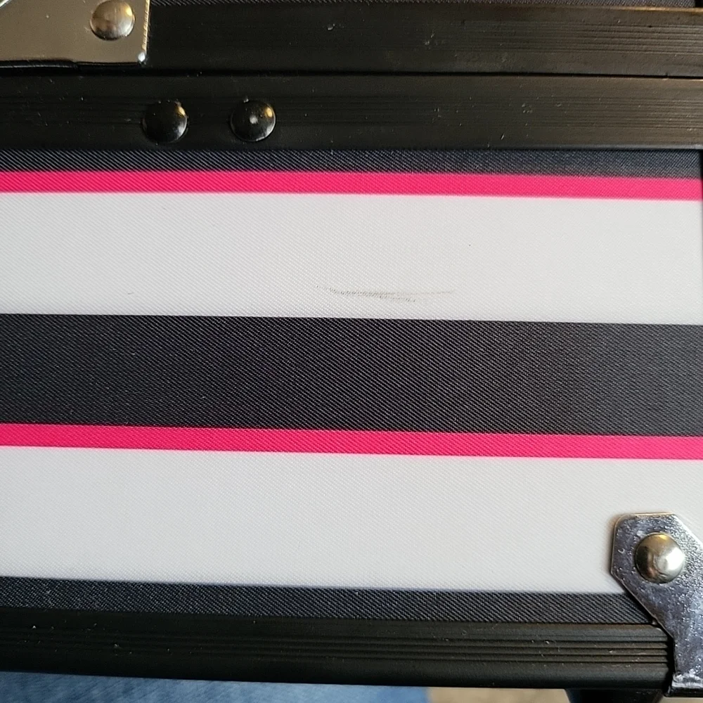 Caboodles Striped Cosmetic Case in Black, White & Pink